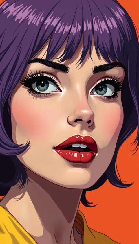 Woman Purple Hair Pop Art