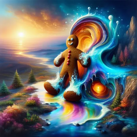 Gingerbread Man Melting Into a Surreal Dreamscape