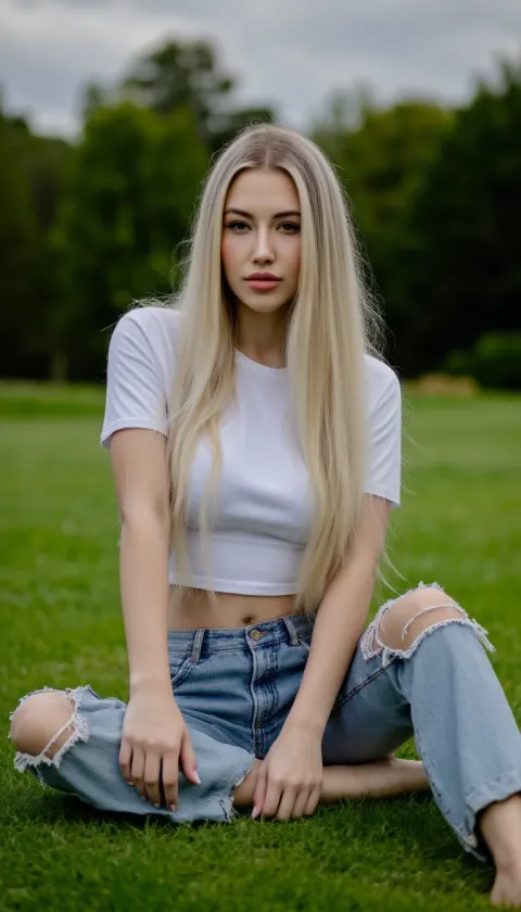 Woman Grass White Hair