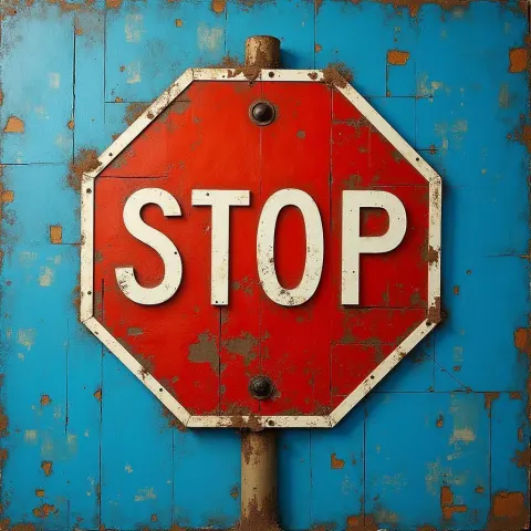 Stop Sign Collaged on Vibrant Blue