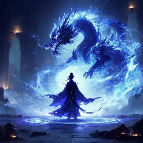 Anime Mage Summons Void Dragon Through Glowing Circle