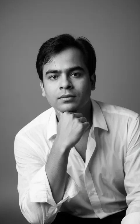 Young Man White Shirt Studio Portrait
