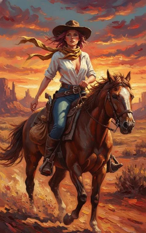 Female Outlaw Desert Sunset Horse