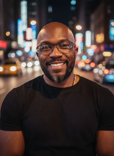 African Man Night Street Happy Portrait