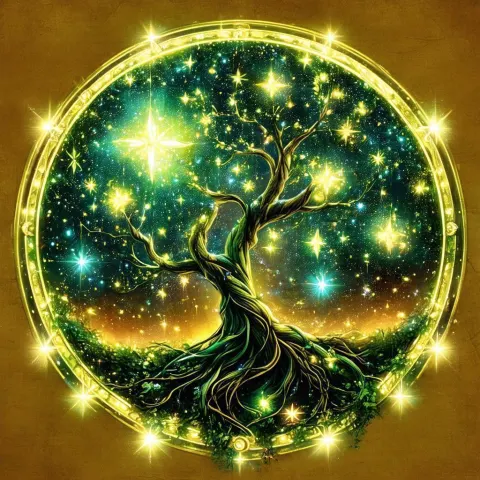 Celestial Emblem of Vines and Starlit Cosmos
