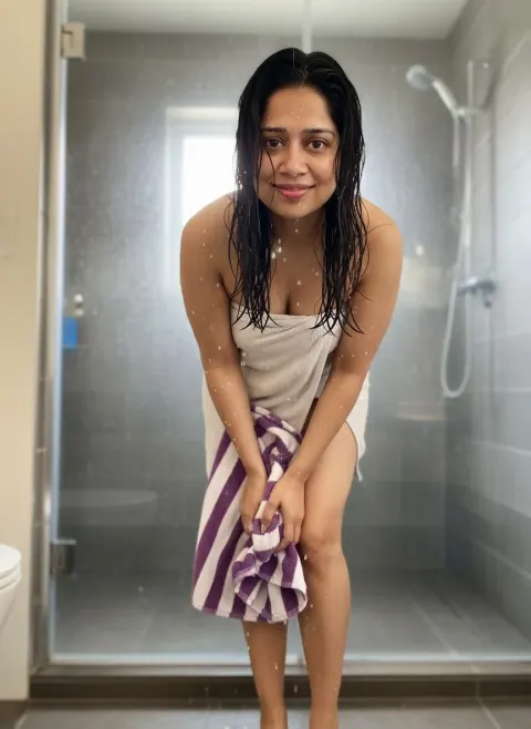Woman Wet Hair Towel After Shower