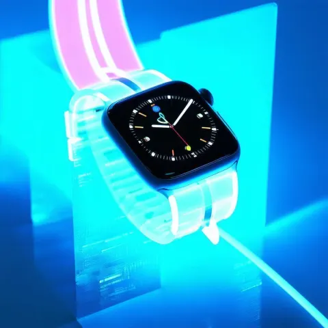 Exploded Diagram of a Neon Cyan Apple Watch
