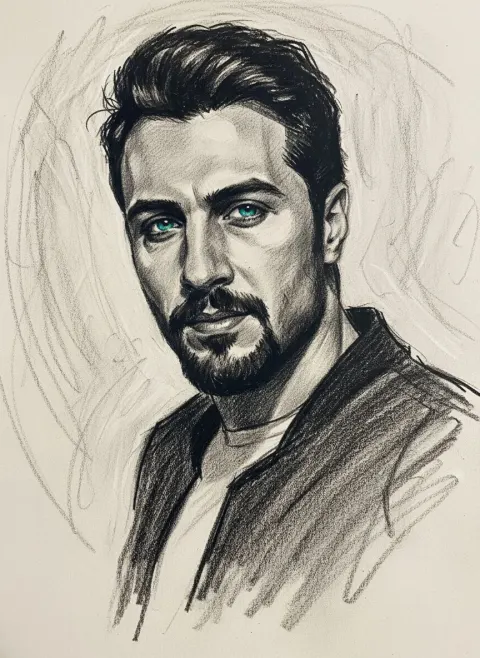 Man Charcoal Sketch Blue Eyes