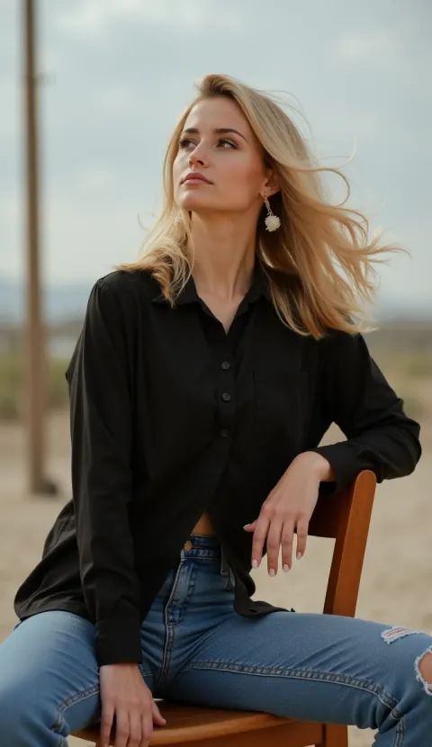Woman Wooden Chair Thoughtful Gaze