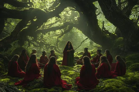 Women in Forest Clearing Gathering