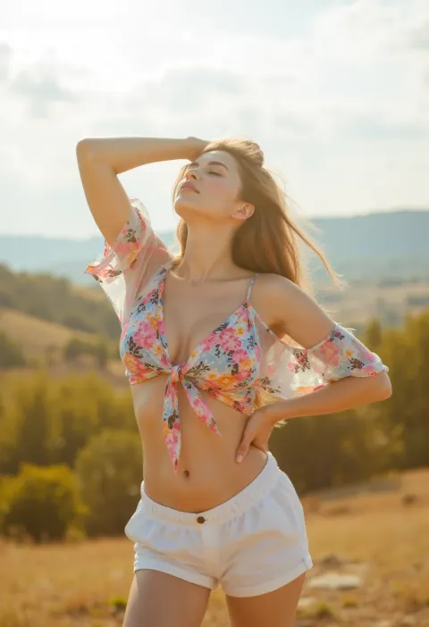Woman Flower Top Wind Sunshine
