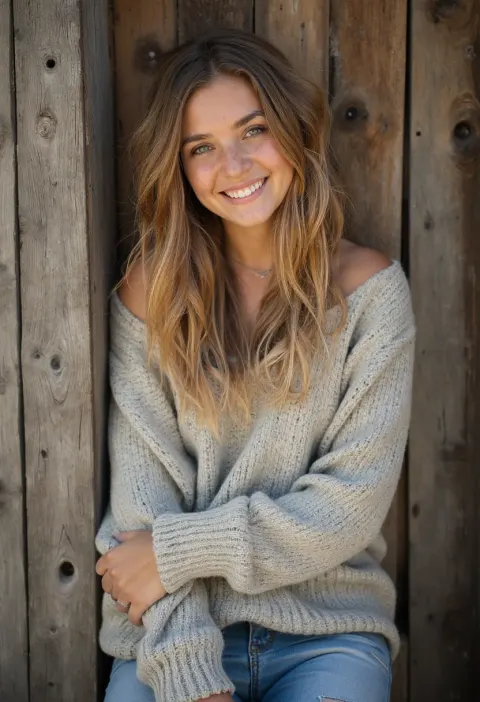 Blonde Woman Wooden Wall Sweater