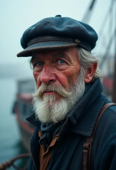 Weathered Sailor Harbor Dawn Portrait