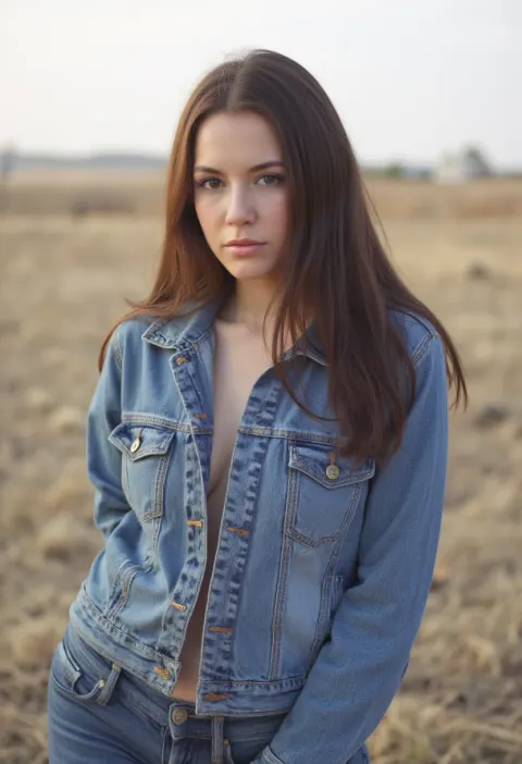 Woman Open Field Denim Portrait