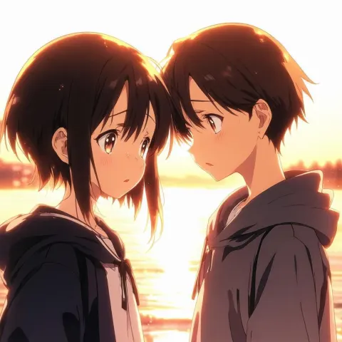 Two Sorrowful Anime Souls at Golden Hour