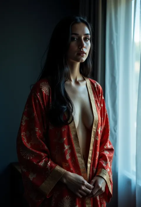 Woman Kimono Bedroom Bluish Light