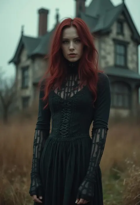 Woman Victorian Mansion Sinister Gothic