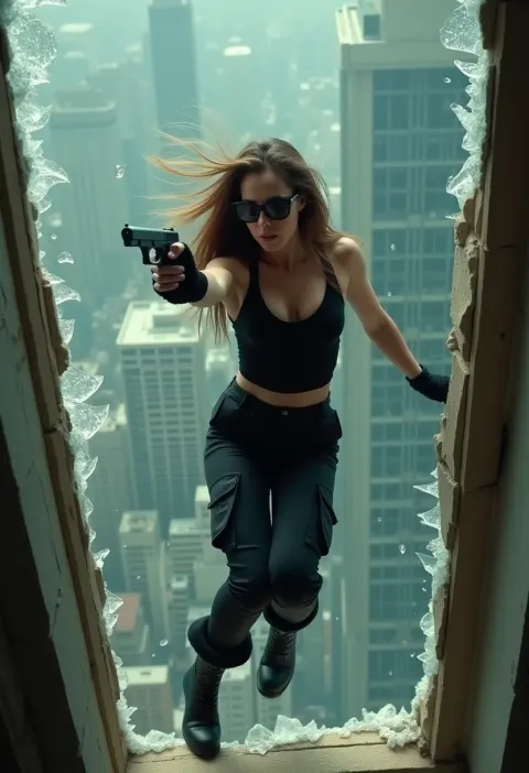 Woman Falling Window Action Shot