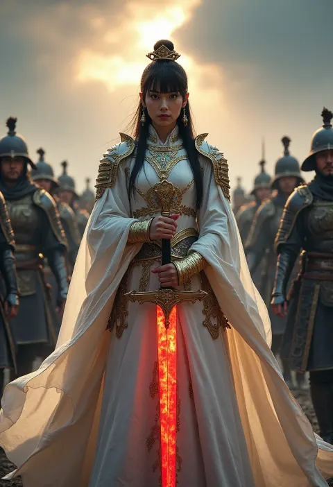 Female Knight Armor Sword Glowing