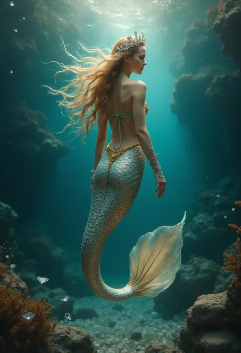 Siren Mermaid Gold Silver Ocean