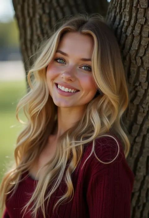 Woman Blonde Hair Red Sweater