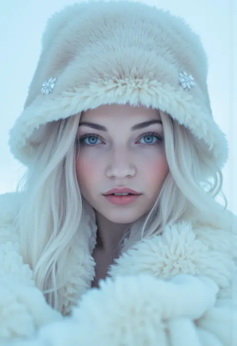 Ethereal Woman Silvery Hair Snowflakes