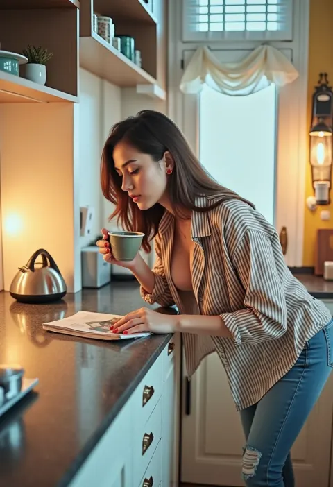 Kitchen Contemplation Coffee Moment