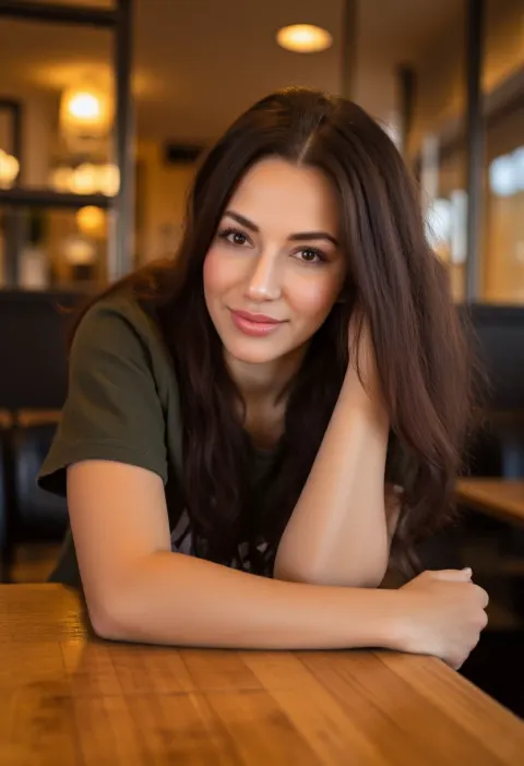 Brunette Woman Restaurant Laughing