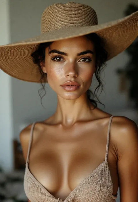 Woman Straw Hat Portrait