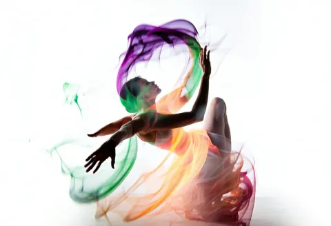 Woman Dancing Colorful Fabric