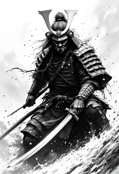 Samurai Determined Black White