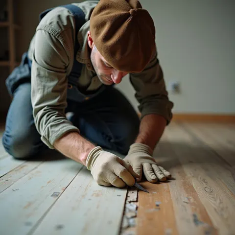 French Craftsman Laying Parquet Style Vinyl Floors