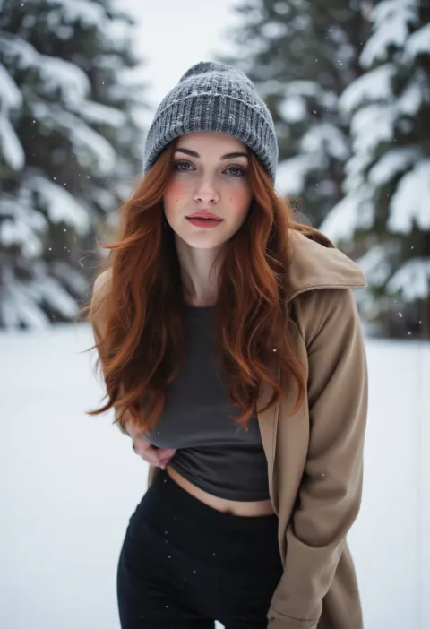 Auburn Woman Winter Snowfall