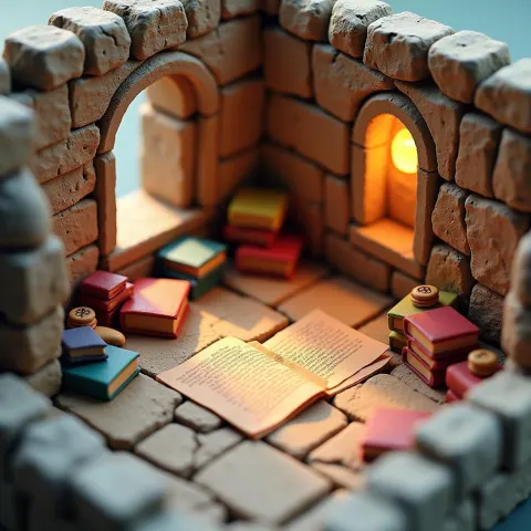 Isometric Claymation Medieval Library in Warm Pastels