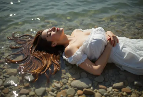 Woman Lake Wet Dress