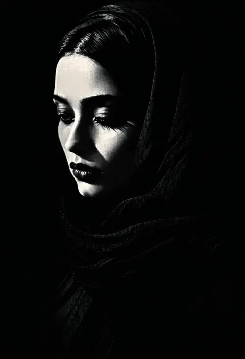Woman Mezzotint Shadow Portrait