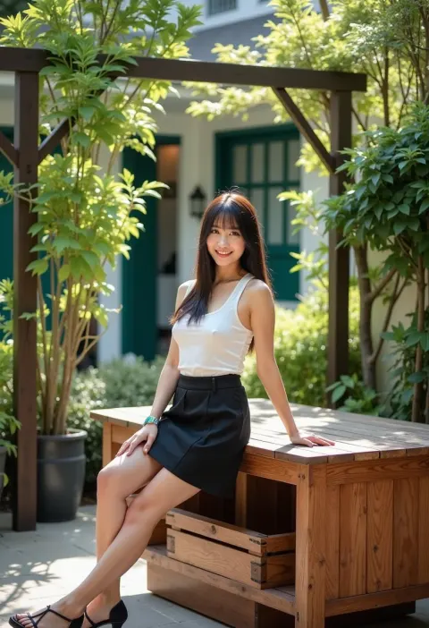 Asian Woman Patio Workbench
