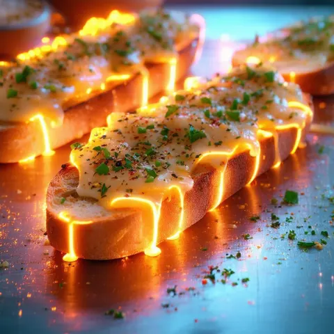 Neon Glazed Garlic Bread in Cyber Kitchen
