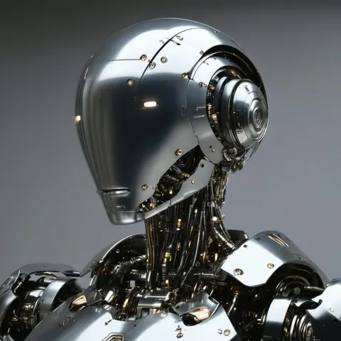 Studio Portrait of a Gleaming Metal Cyborg
