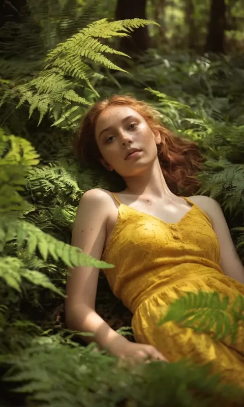 Girl Freckles Yellow Forest
