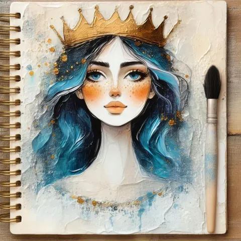Crowned Freckled Woman in Layered Encaustic Wax