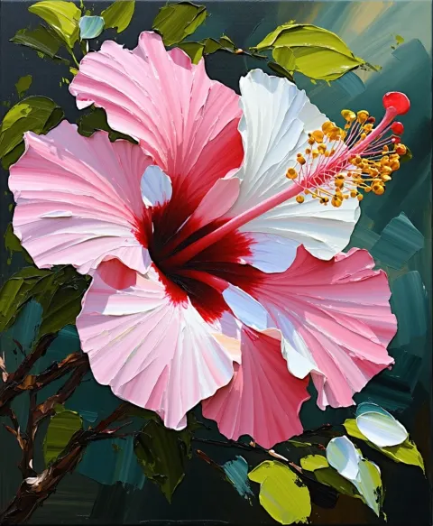 Hibiscus Pink Flower Impasto Close