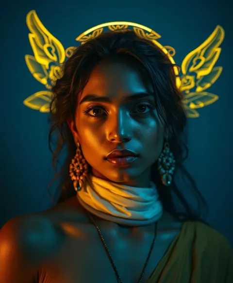 Indian Woman Angel Halo Neon