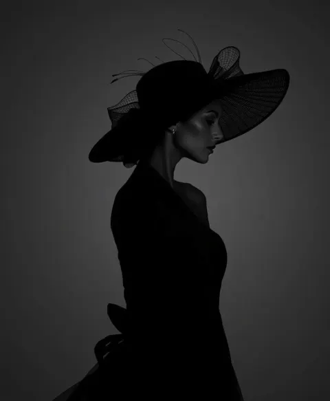 Woman Black Dress Hat Negative Space