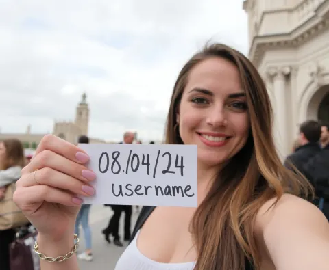 Woman Selfie Sign Date Username