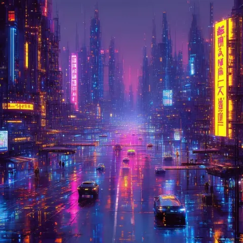 Surreal Neon Cityscape of Holograms and Chrome