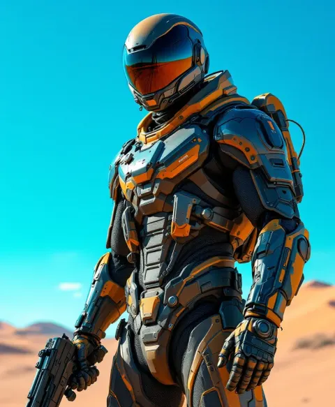 Futuristic Man Desert Tactical Suit