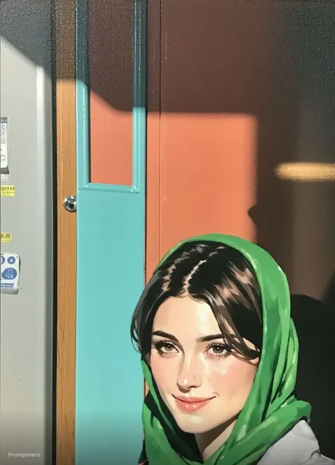 Couple Woman Green Scarf Portrait
