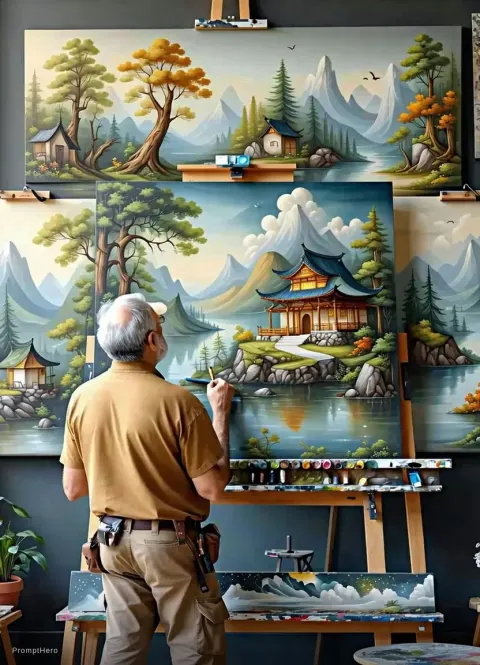 Man Creating Murals Drawing Board