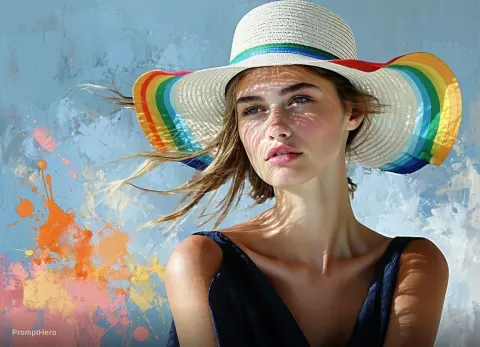 Woman Summer Hat Colorful Portrait